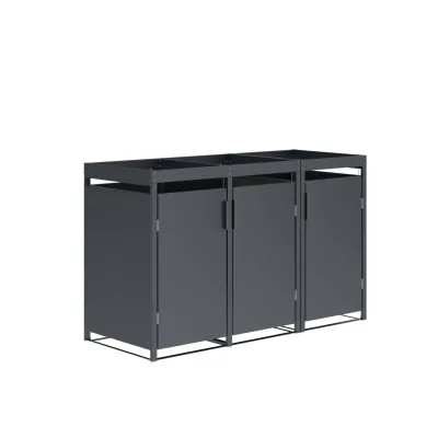 Mülltonnenbox ULM 200x80x124cm mit Pfanzkasten, für 3x Tonnen 120 und 240 Liter, Stahl anthrazit