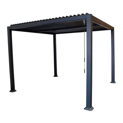 Pavillon BARACOA  3x3 Meter, Aluminium dunkelgrau, Dach aus verstellbaren Alu Lamellen
