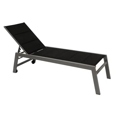 Rollenliege GIRONA extra hoch, Aluminium silber + Textilgewebe gepolstert schwarz