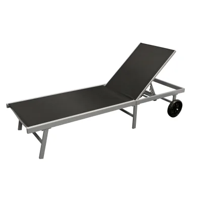 Rollenliege OSTIA, Aluminium silber + Textilgewebe schwarz, 200cm