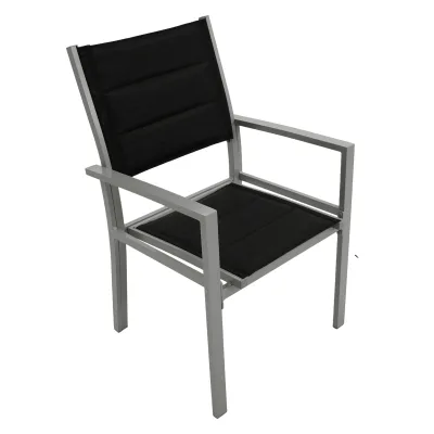Sessel MADEIRA, Aluminium silbergrau + Textilgewebe gepolstert schwarz, 2 Stück