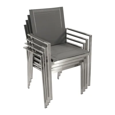 Stapelsessel SYDNEY, Edelstahl gebürstet + Kunstgewebe grau, 4 Stück