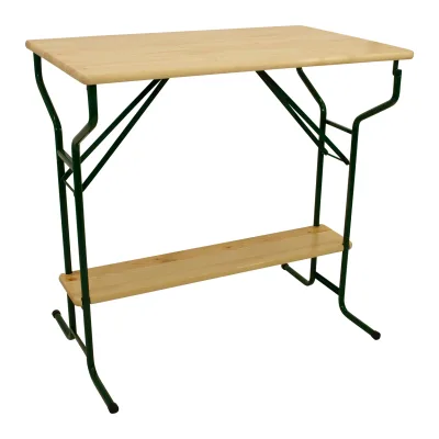 Stehtisch BAMBERG 113cm klappbar, Metall + Holz lackiert, mit Fuss-Stütze