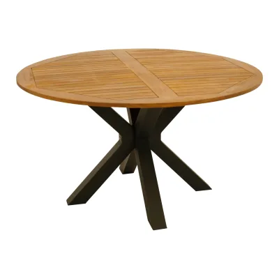 Tisch MADEIRA 130cm rund, Metall anthrazit + Akazie geölt