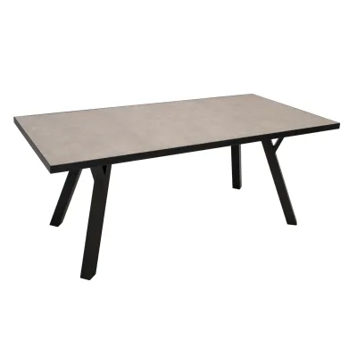 Tisch MANCIANO 180x90cm, Aluminium dunkelgrau + Glas in Keramikoptik hellgrau