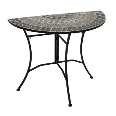 Wandtisch SIENA halbrund 90x45cm, Eisen + Mosaik grau
