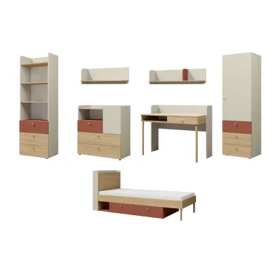 Deine Möbel 24 Jugendzimmer-Set Greige, Eiche, Koralle 427x185x217 cm