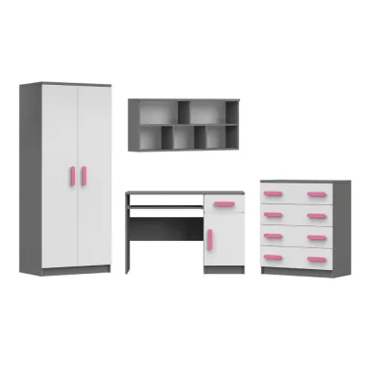 Deine Möbel 24 Kinderzimmer-Set Weiß, Grau, Rosa 270x193x50 cm