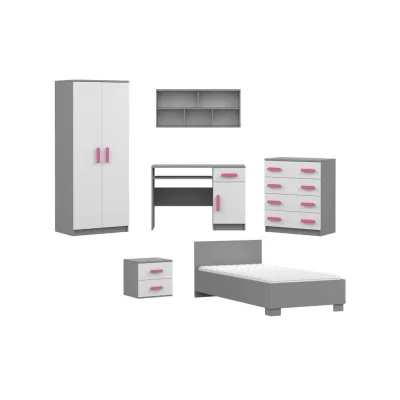 Deine Möbel 24 Kinderzimmer-Set Weiß, Grau, Rosa 419x193x206 cm