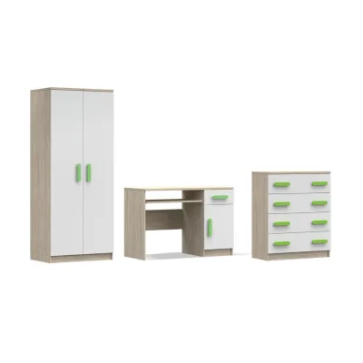 Deine Möbel 24 Kinderzimmer-Set Weiß, Sonoma Eiche, Grün 270x50x192 cm