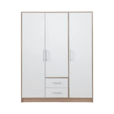 Deine Möbel 24 Kleiderschrank Weiß Hochglanz, Sonoma Eiche 150x190x56 cm