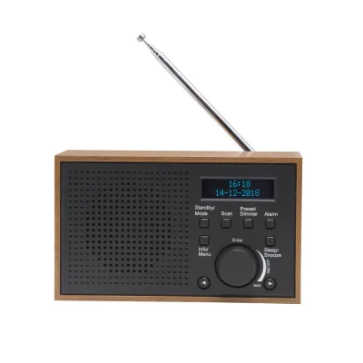 Denver DAB-46 DAB+/FM-Radio– Dual-Alarm-Wecker, Holz, dunkelgrau