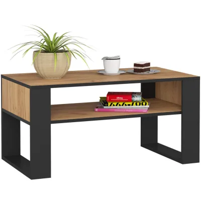 designimpex Couchtisch Eiche, Schwarz 92x45x50 cm
