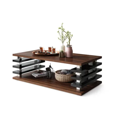 designimpex Couchtisch Nussbaum, Schwarz Hochglanz 120x40x60 cm