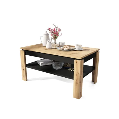designimpex Couchtisch Schwarz, Eiche Artisan 100x55x60 cm