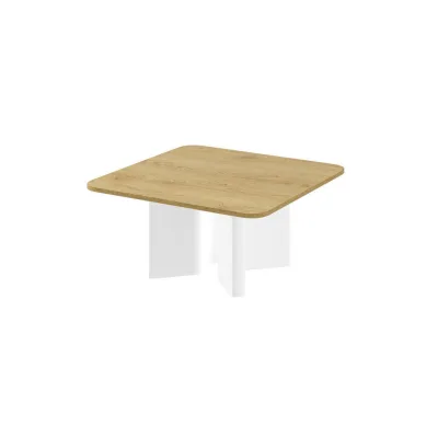 designimpex Couchtisch Weiß Hochglanz, Eiche 80x50x80 cm
