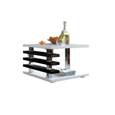 designimpex Couchtisch Weiß Hochglanz, Schwarz Hochglanz 60x40x60 cm