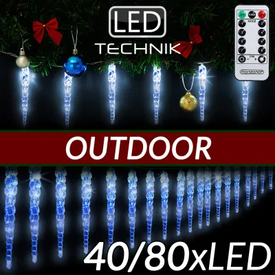 DEUBA Lichterkette Eiszapfen 40 LED inkl Fernbedienung 104m blau