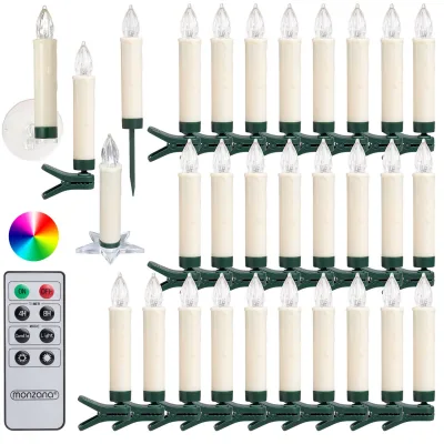 DEUBA Weihnachtsbaumkerzen 30er ohne Batterie mit Fernbedienung und Zubehör warm weiß