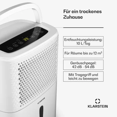 DryFy 10L Entfeuchter   10 L/Tag   12m²   80 m³/h   Timer   Wassertank   mobil Weiß 10l/24h