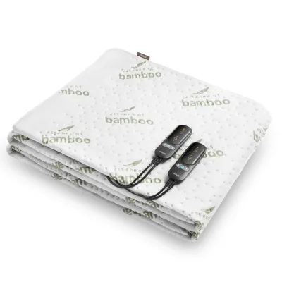 duux Snooze Bamboo Weiß 155 x 200 Wärmeunterbett (6 Heizstufen, 116 Watt, 2 separat regelbare Zonen, maschinenwaschbar bei 30 °C, 1-9 Stunden Timer, Überhitzungsschutz)