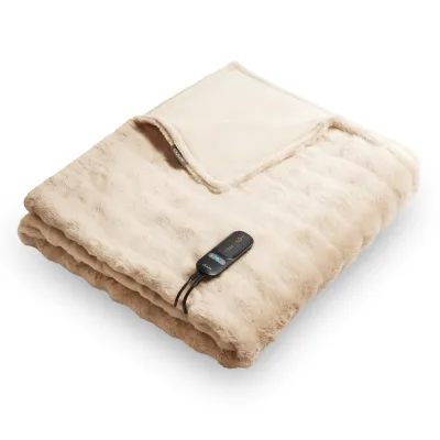 duux Yentl Bubble Beige Heizdecke (9 Heizstufen, 160 Watt, 1-9 Stunden Timer, Maschinenwäsche bei 30 °C, Überhitzungsschutz, Kunstfelloberfläche, 200 x 200 cm)