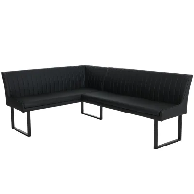 Eckbank MCW-O82, Esszimmerbank Bank, Kunstleder Metall 159x210cm ~ schwarz