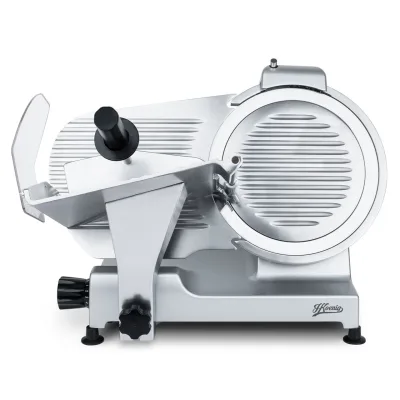 H.Koenig Elektrischer Alleschneider MSX250, professionell, Schnitt 0-12 mm, italienische Klinge 25 cm, eingebauter Schärfer, 282 rpm, Silber