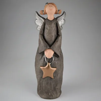 Engel mit Stern, grau, Höhe ca. 39 cm