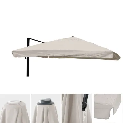 Ersatz-Bezug für Luxus-Ampelschirm MCW-A96 mit Flap, Sonnenschirmbezug Ersatzbezug, 3x3m (Ø4,24m) Polyester ~ creme-grau