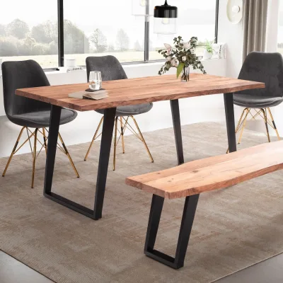 Esstisch FineBuy Esszimmertisch 120 cm Akazie Massivholz Baumkante Küchentisch