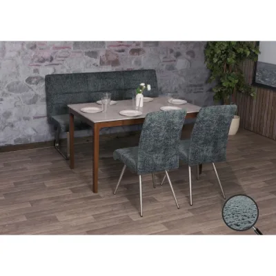 Esszimmer-Set MCW-G55, 2er-Set Stuhl + Sitzbank 160cm, Edelstahl gebürstet Stoff/Textil Chenille ~ blau-grün