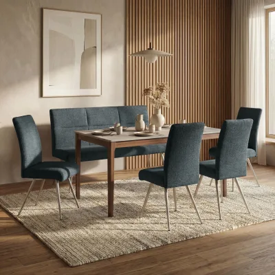 Esszimmer-Set MCW-G55, 4er-Set Stuhl + Sitzbank 160cm, Edelstahl gebürstet Stoff/Textil Chenille ~ blau-grün