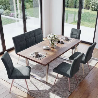 Esszimmer-Set MCW-G55, 4er-Set Stuhl + Sitzbank 180cm, Edelstahl gebürstet Stoff/Textil Chenille ~ blau-grün