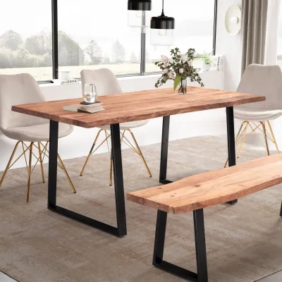 Esszimmertisch FineBuy Esstisch 120 cm Akazie Massivholz Küchentisch Baumkante