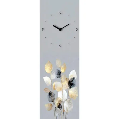 Euroart Wanduhr Time For Leaves I Mehrfarbig, Weiß 20x60x3.1 cm
