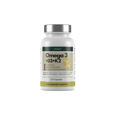 EXVital® Omega 3 + D3 & K2 Kapseln aus Algenöl, hochdosiert & vegan, 120 Kapseln