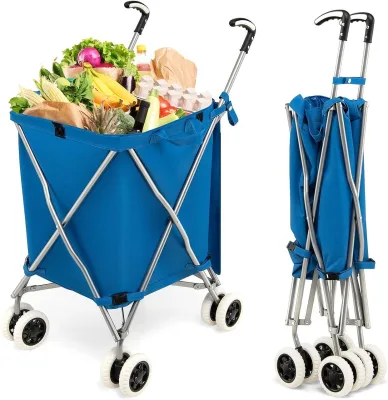 Faltbarer Einkaufstrolley mit Rädern, Kapazität 90 L/55 kg