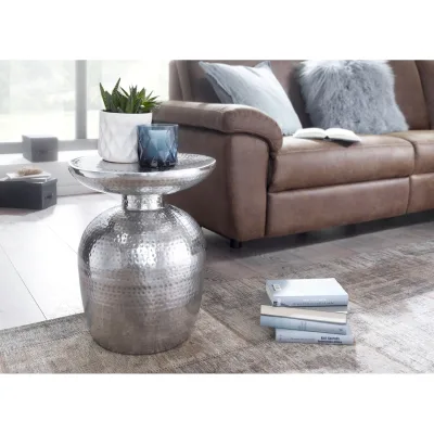 FineBuy Beistelltisch Ø 36,5 cm Tisch Alu Couchtisch Wohnzimmertisch Ablagetisch