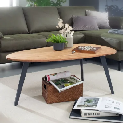 FineBuy Couchtisch Akazie Massivholz oval 110 cm · Wohnzimmertisch in Nierenform