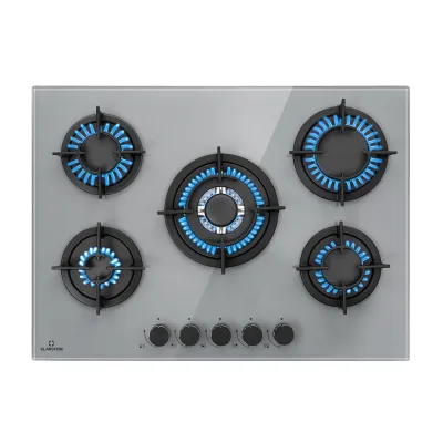 Firetale Gaskochfeld 5-flammig 70 cm Aluminium-Brenner inkl. Schlauch und Druckminderer Grau 5 Brenner
