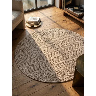 Flachgewebe-Teppich Ethno Beige 200x200 cm Ethno-Streifen