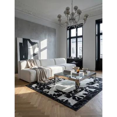 Flachwebteppich Waschbar PIZOL, im Patchwork-Stil, Schwarz, 200 x 290 cm