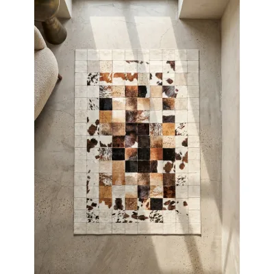 Flachwebteppich Waschbar PIZOL, im Patchwork-Stil, Weiß, 120 x 170 cm