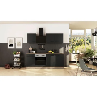 FlexWell Küchenblock Capri Schwarz, Eiche 210 cm