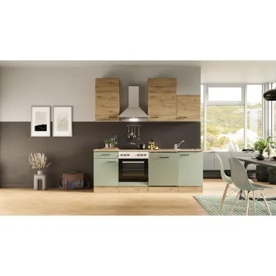 FlexWell Küchenblock Eiche Artisan, Schilfgrün 220 cm