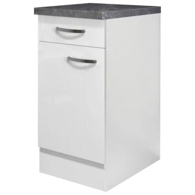 FlexWell Küchenunterschrank Weiß, Weiß Hochglanz 40x86x60 cm