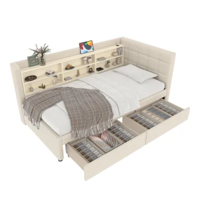 Flieks Tagebett Beige 90x200 cm