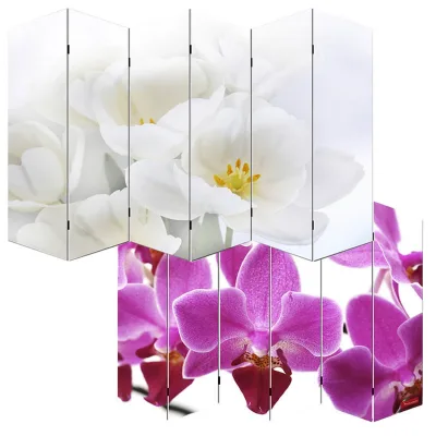 Foto-Paravent Paravent Raumteiler Spanische Wand Bagheria MVG-zertifiziert ~ 180x240cm, Orchidee