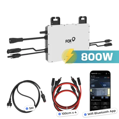 Fox ESS Mikro-Wechselrichter 800 W M1-800-E für Balkonkraftwerk, IP67 wetterfest, Plug-&-Play Installation, 2 MPPT, Bluetooth & WIFI, inkl. 5 m Anschlusskabel & 4x 1 m Solar-Verlängerungen, Inverter